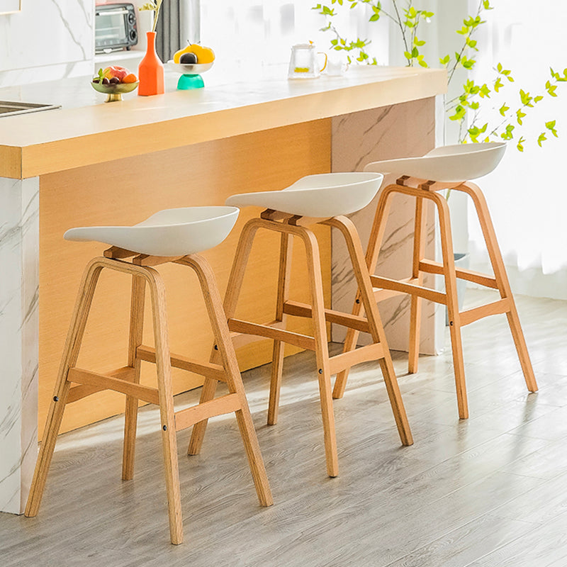 Modern Plastic Low Back Counter & Bar Stool with Solid Wood Base