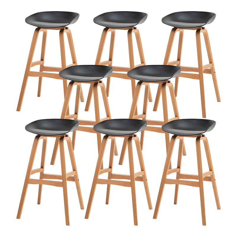 Modern Plastic Low Back Counter & Bar Stool with Solid Wood Base