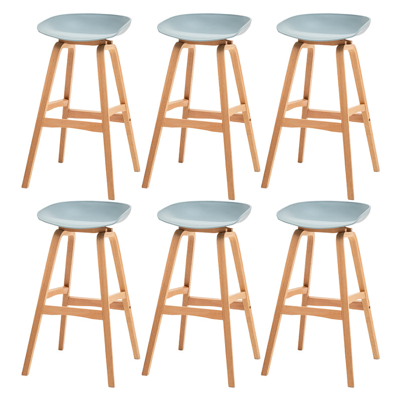 Modern Plastic Low Back Counter & Bar Stool with Solid Wood Base