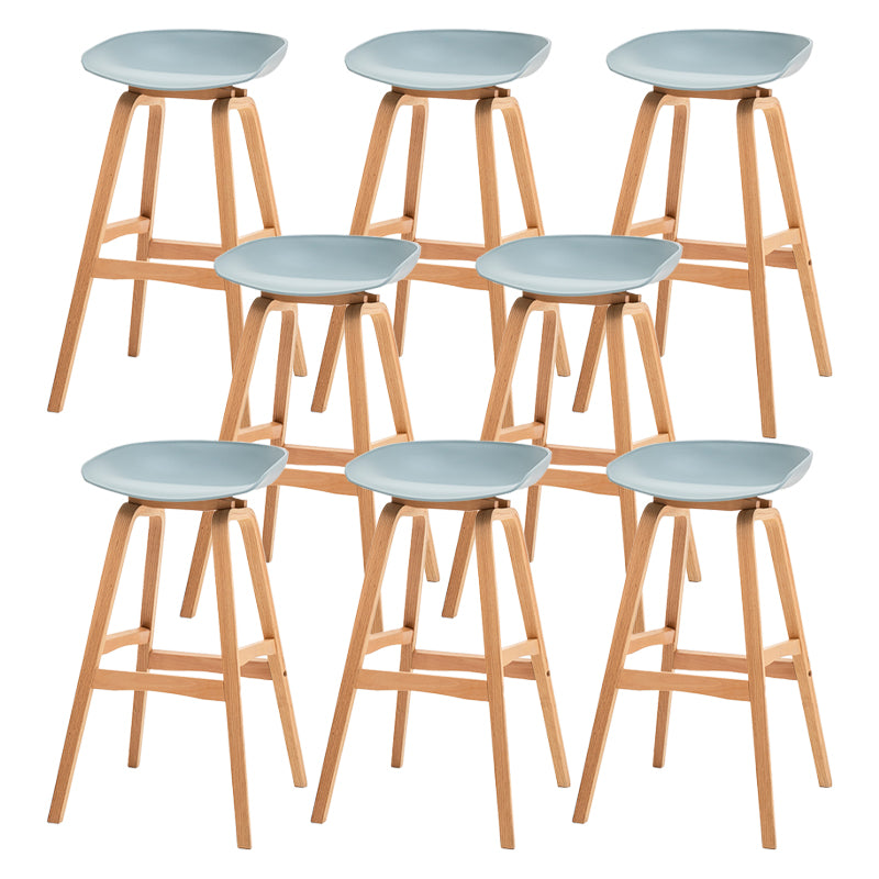Modern Plastic Low Back Counter & Bar Stool with Solid Wood Base