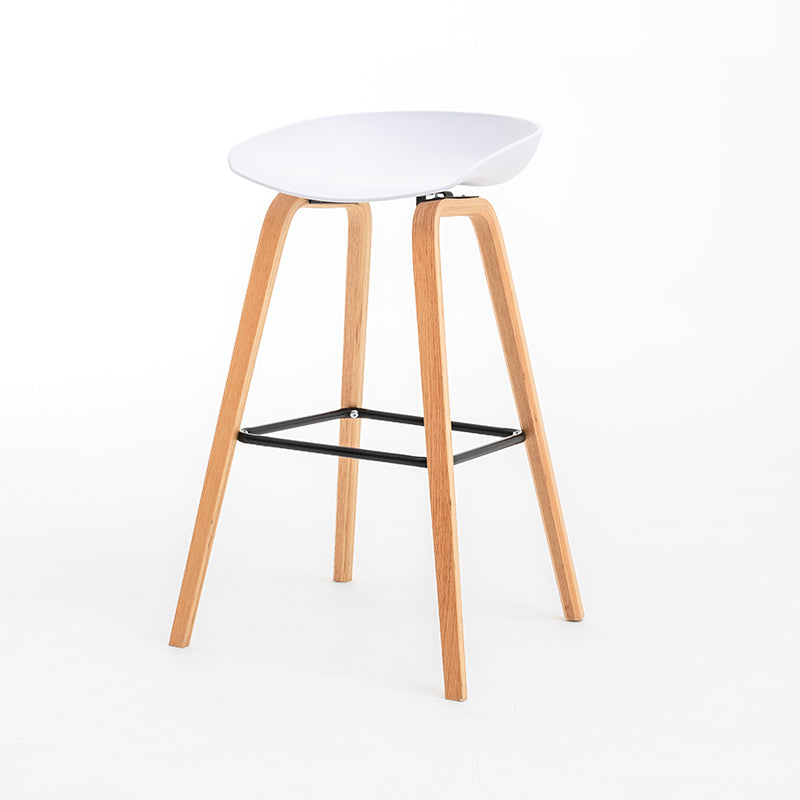 Modern Plastic Low Back Counter & Bar Stool with Solid Wood Base