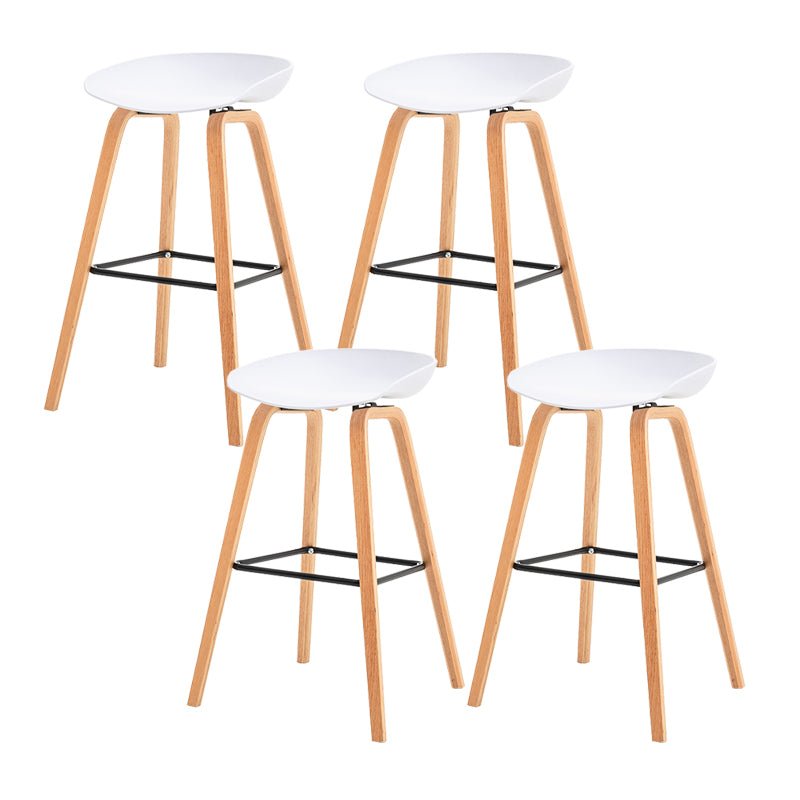 Modern Plastic Low Back Counter & Bar Stool with Solid Wood Base