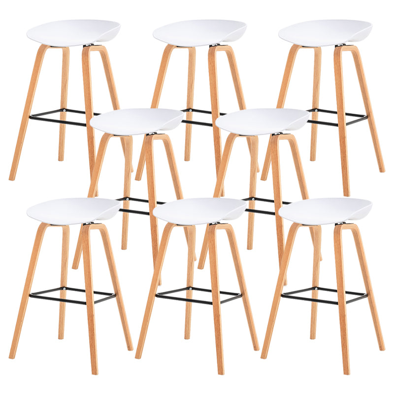 Modern Plastic Low Back Counter & Bar Stool with Solid Wood Base