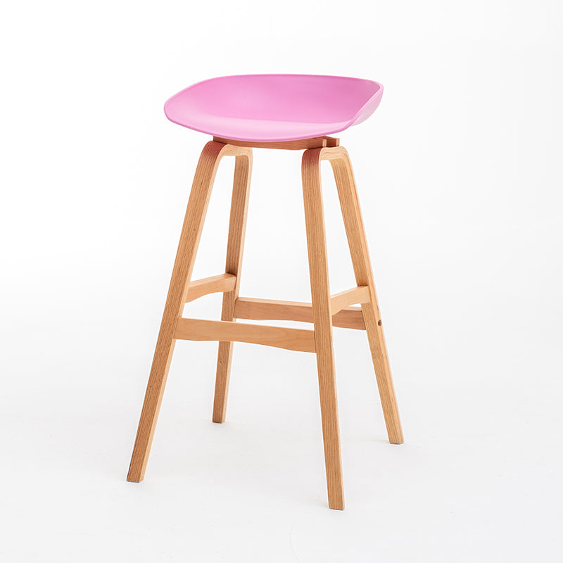 Modern Plastic Low Back Counter & Bar Stool with Solid Wood Base