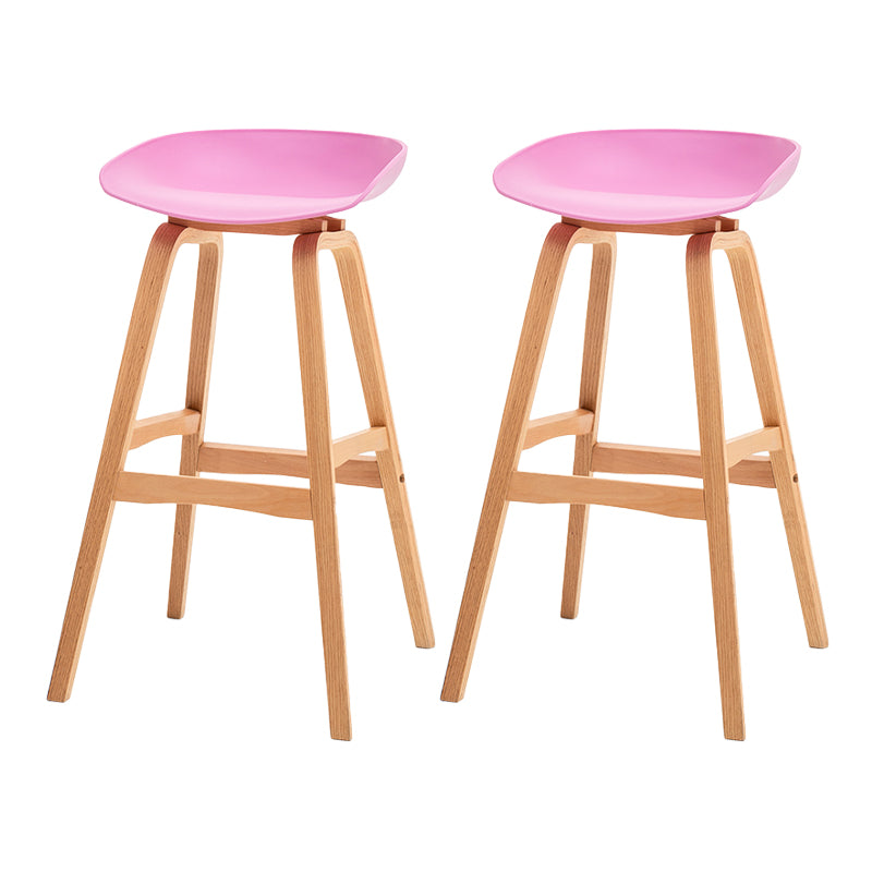 Modern Plastic Low Back Counter & Bar Stool with Solid Wood Base
