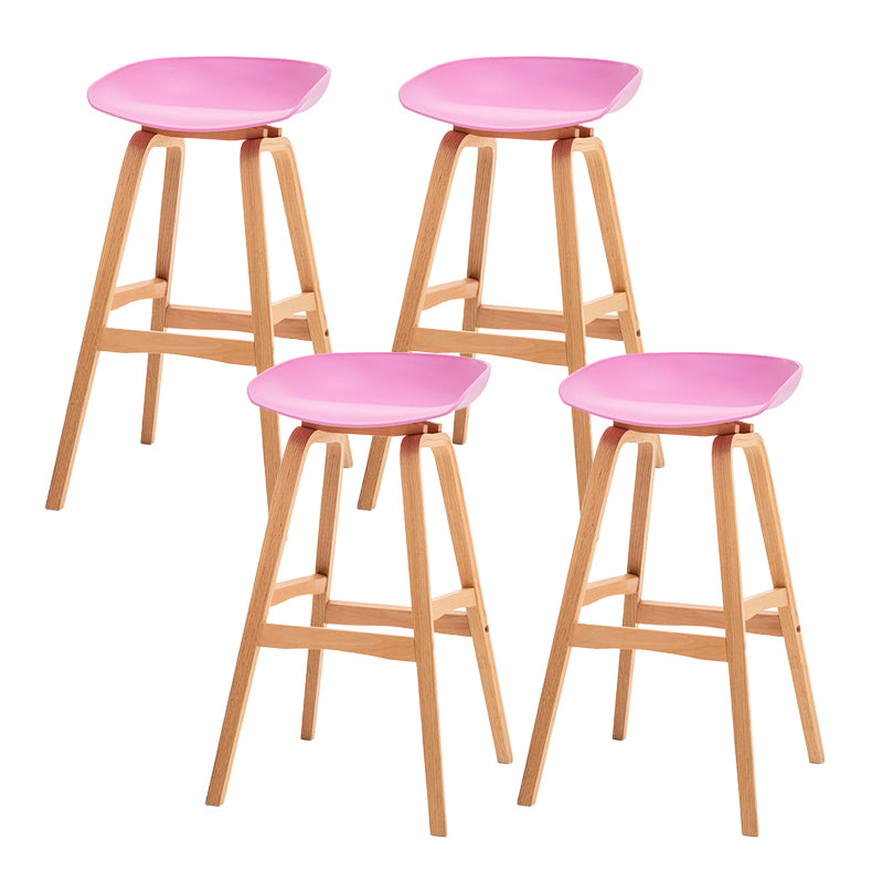 Modern Plastic Low Back Counter & Bar Stool with Solid Wood Base