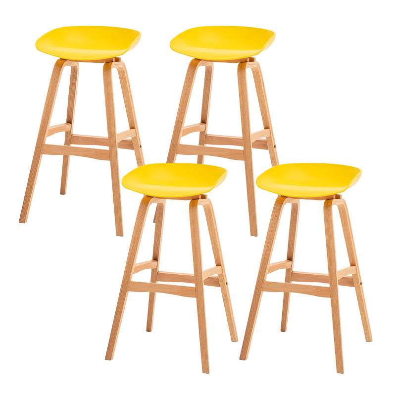 Modern Plastic Low Back Counter & Bar Stool with Solid Wood Base