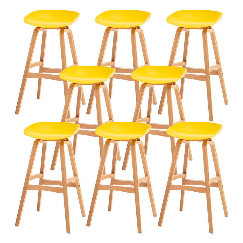 Modern Plastic Low Back Counter & Bar Stool with Solid Wood Base