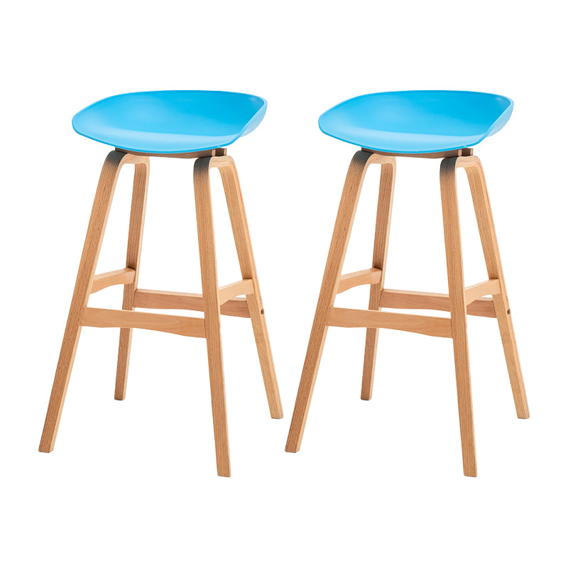 Modern Plastic Low Back Counter & Bar Stool with Solid Wood Base