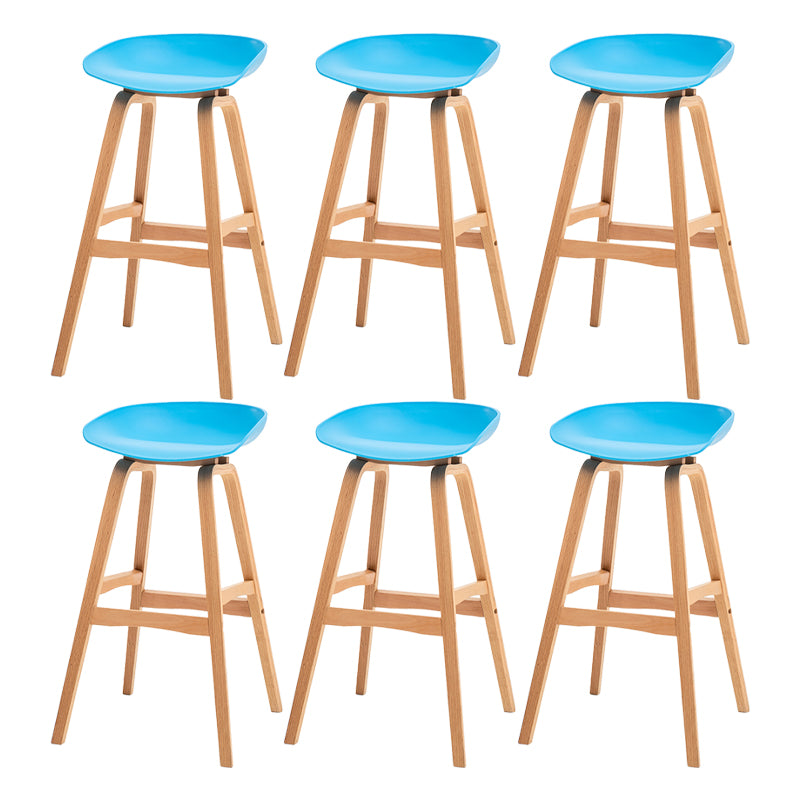 Modern Plastic Low Back Counter & Bar Stool with Solid Wood Base