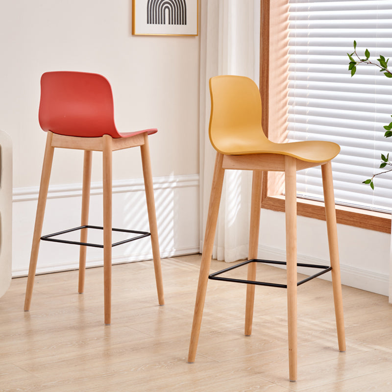 Modern Low Back Counter-height Stool with Solid Wood and Plastic