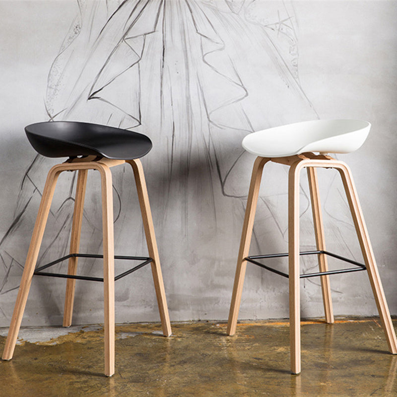 Contemporary Living Room Wood Legs Low Back Bar Stool with Footrest
