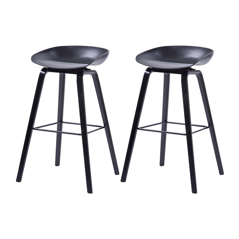 Contemporary Living Room Wood Legs Low Back Bar Stool with Footrest