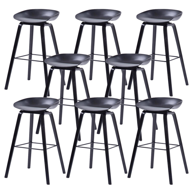 Contemporary Living Room Wood Legs Low Back Bar Stool with Footrest