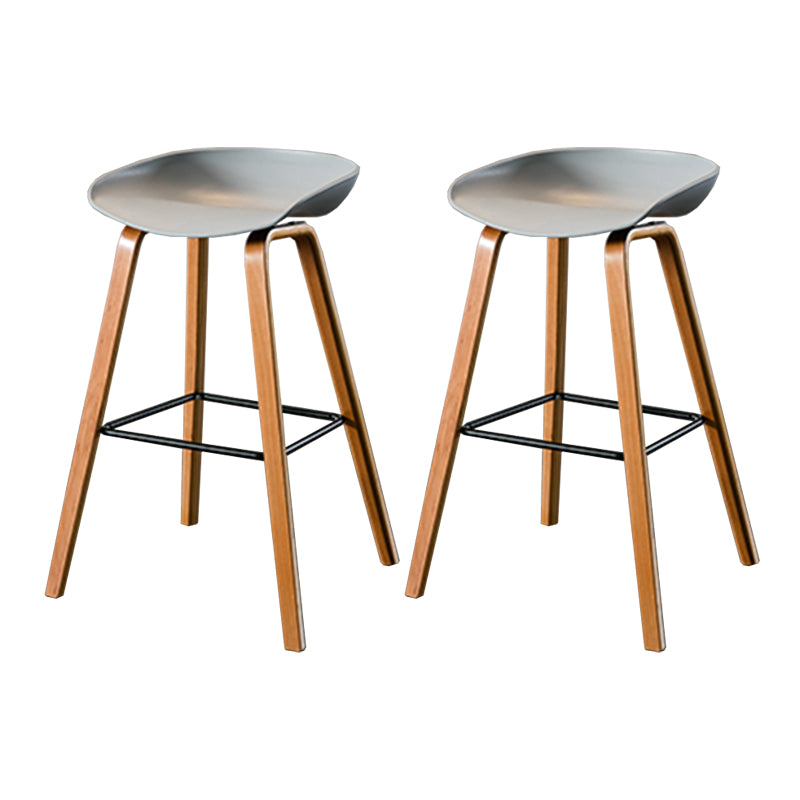 Contemporary Living Room Wood Legs Low Back Bar Stool with Footrest