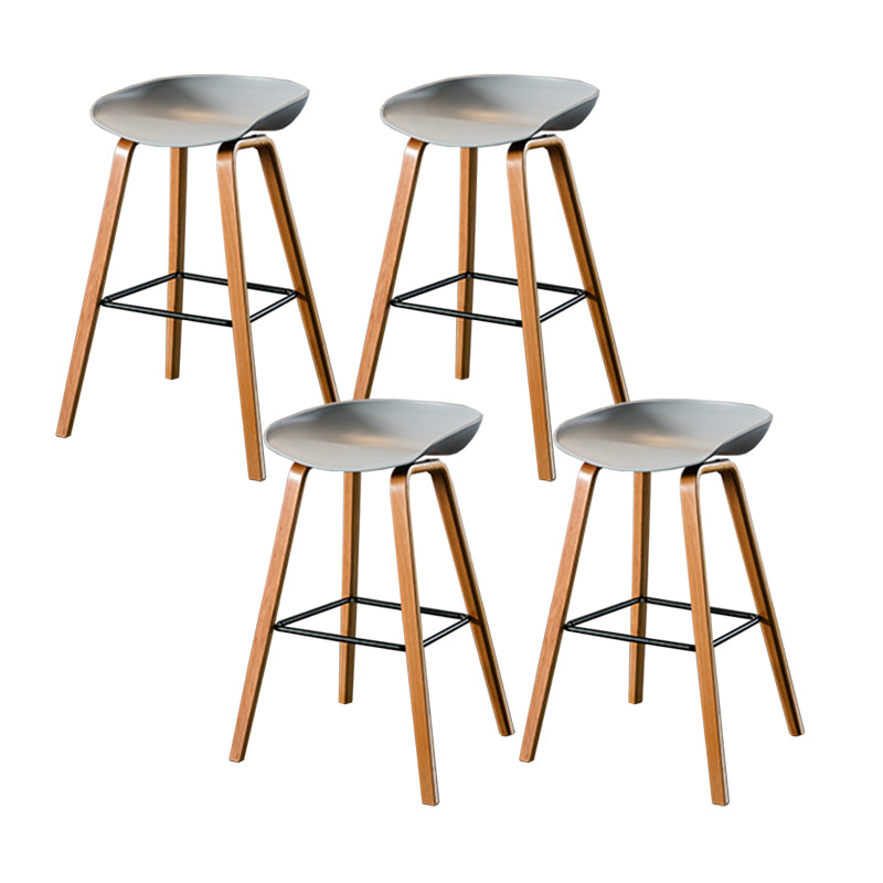 Contemporary Living Room Wood Legs Low Back Bar Stool with Footrest