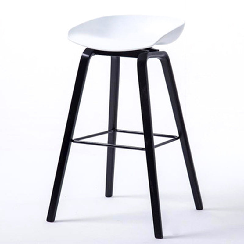 Contemporary Living Room Wood Legs Low Back Bar Stool with Footrest