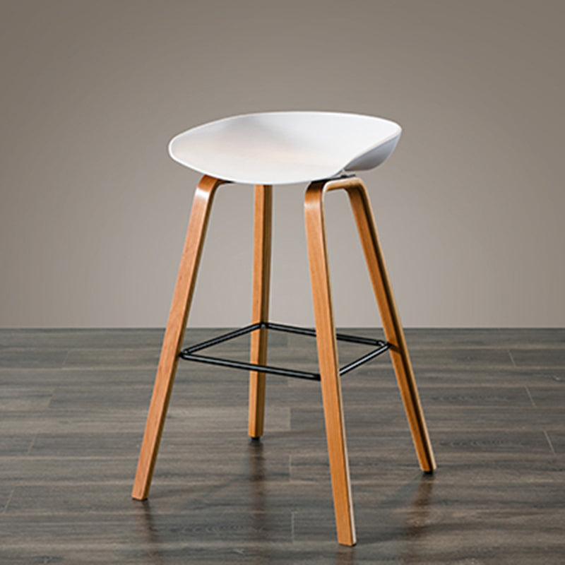 Contemporary Living Room Wood Legs Low Back Bar Stool with Footrest