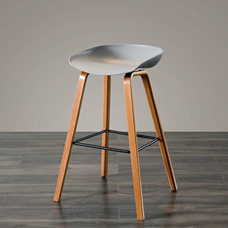 Contemporary Living Room Wood Legs Low Back Bar Stool with Footrest