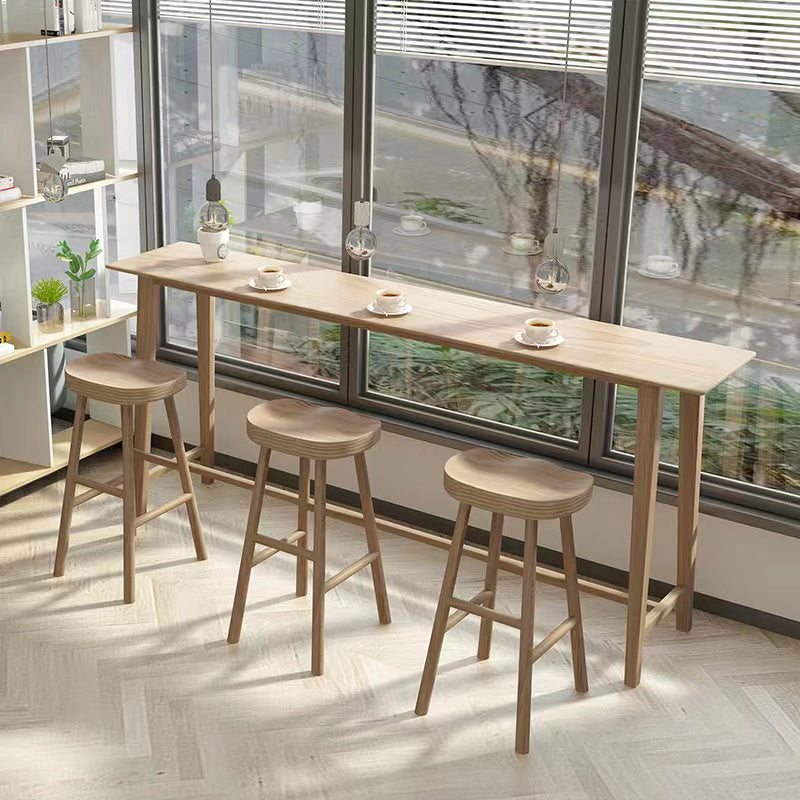 1/4 Pieces Modern Rectangle Solid Wood Pub Table with High Stools
