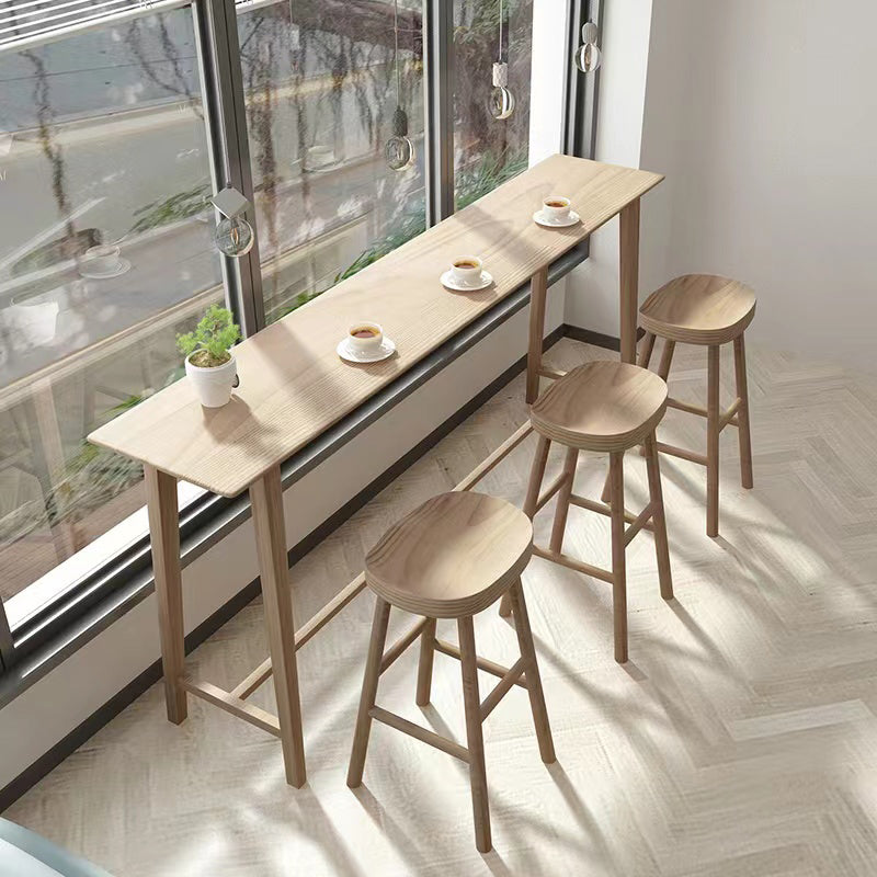 1/4 Pieces Modern Rectangle Solid Wood Pub Table with High Stools