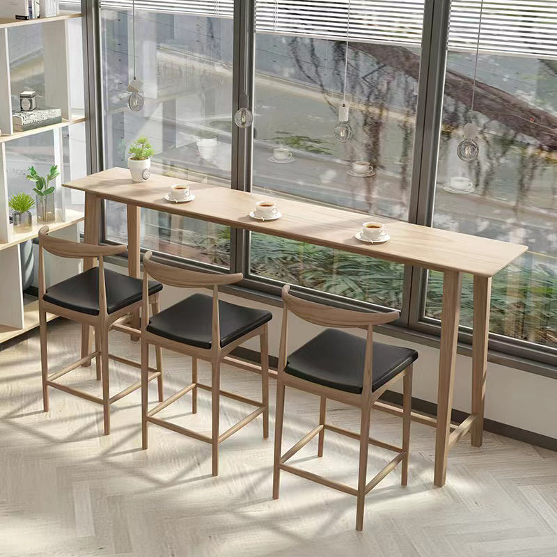 1/4 Pieces Modern Rectangle Solid Wood Pub Table with High Stools