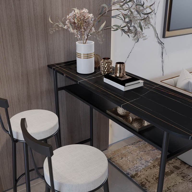 1/3 Pieces Glam Rectangle Sintered Stone Top Counter Table with High Stools