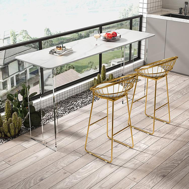 Sintered Stone Double Pedestal Rectangle Bar Table for Kitchen Dining Room