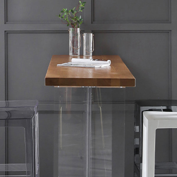 Pine Wood Rectangle Bar Table with Acrylic Base for Living Room