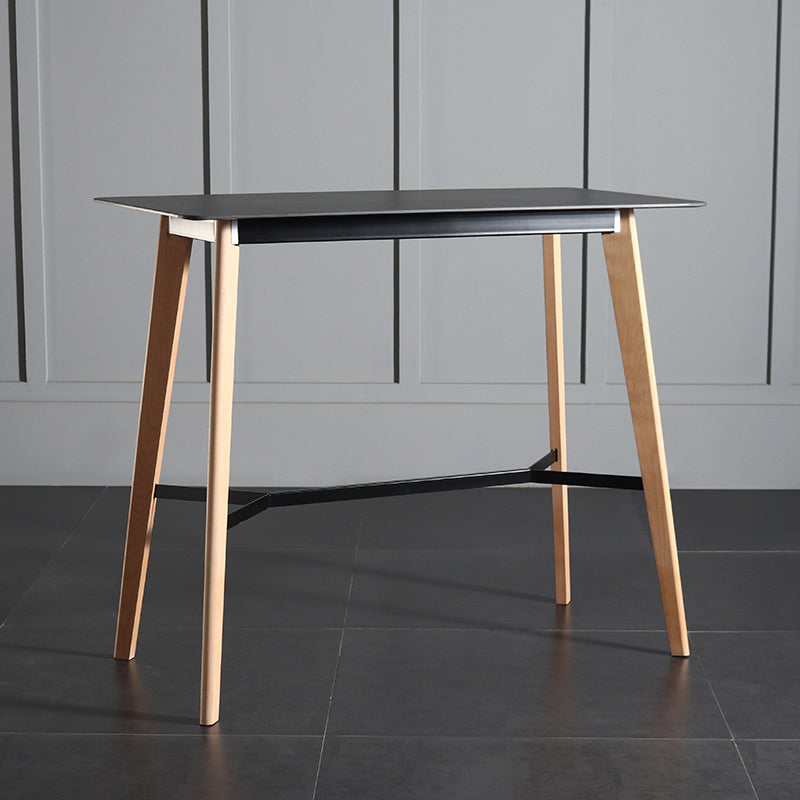 Modern Indoor Rectangle Trestle Bar Dining Table in Stone and Wood