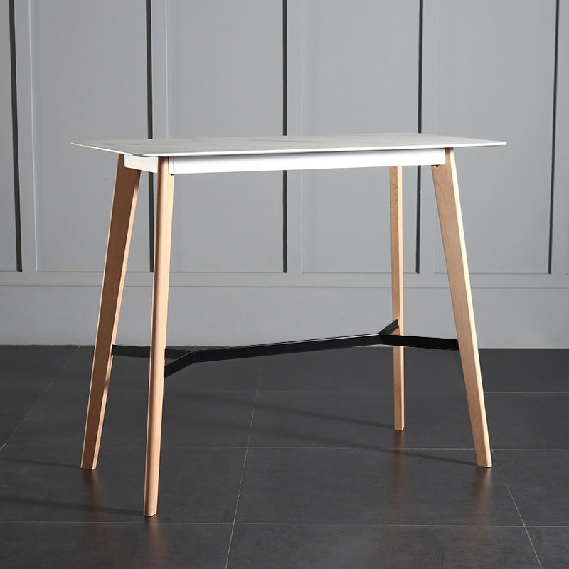 Modern Indoor Rectangle Trestle Bar Dining Table in Stone and Wood