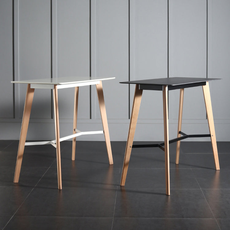 Modern Indoor Rectangle Trestle Bar Dining Table in Stone and Wood