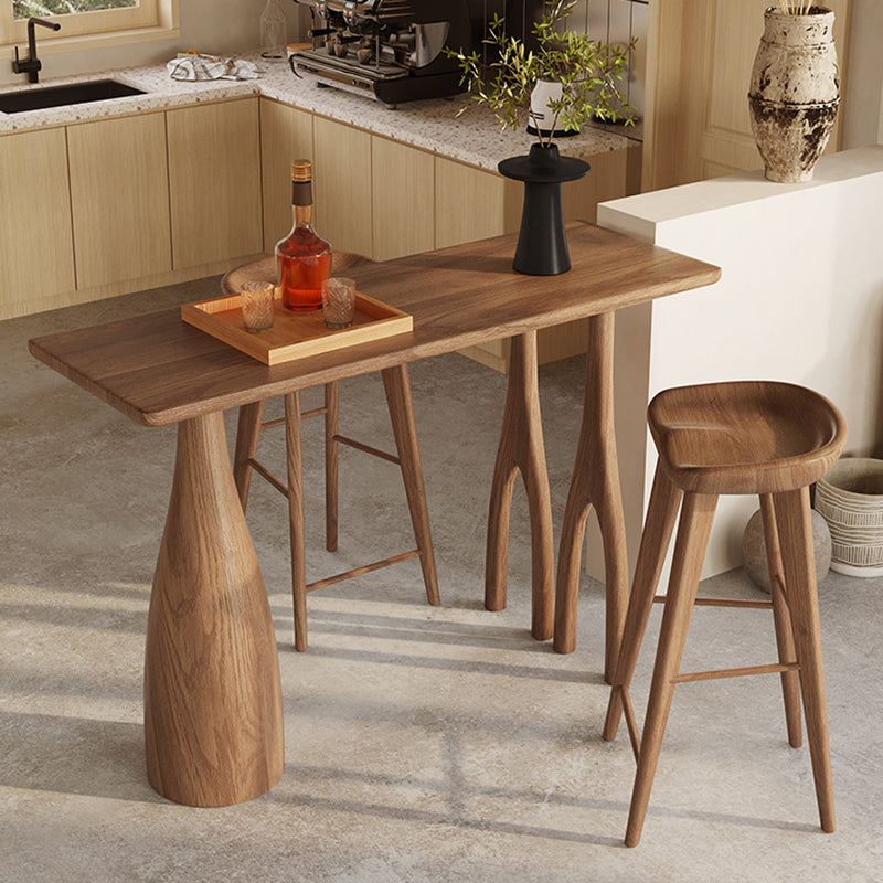 Pine Wood Rectangle Pub Table with Double Pedestal for Living Room