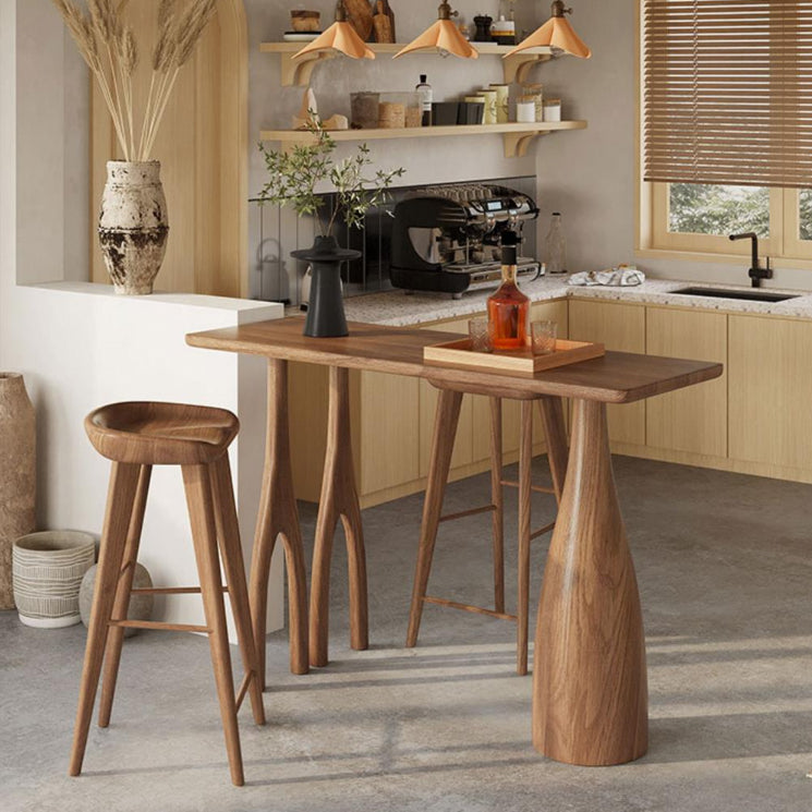 Pine Wood Rectangle Pub Table with Double Pedestal for Living Room