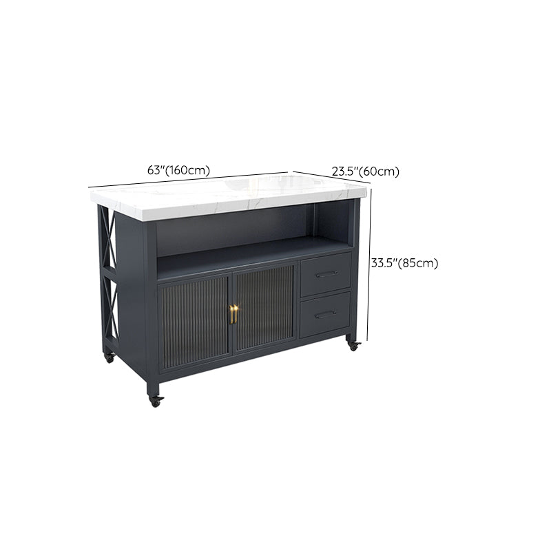 Modern White Faux Marble Kitchen Trolley with Storage Cabinet