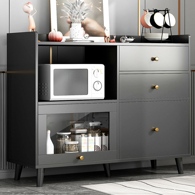 Modern Open Storage Buffet Stand Black Engineered Wood Buffet Sideboard with 3-Drawers