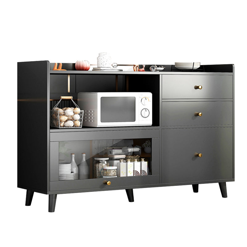 Modern Open Storage Buffet Stand Black Engineered Wood Buffet Sideboard with 3-Drawers