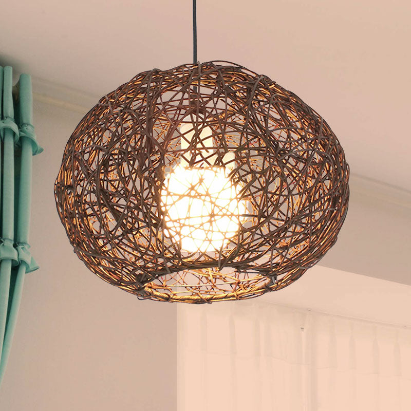 Braun/Elfenbein Bird's Nest Hängende hängende leichte Bauernhaus Rattan Einzelheizlampe über Tisch