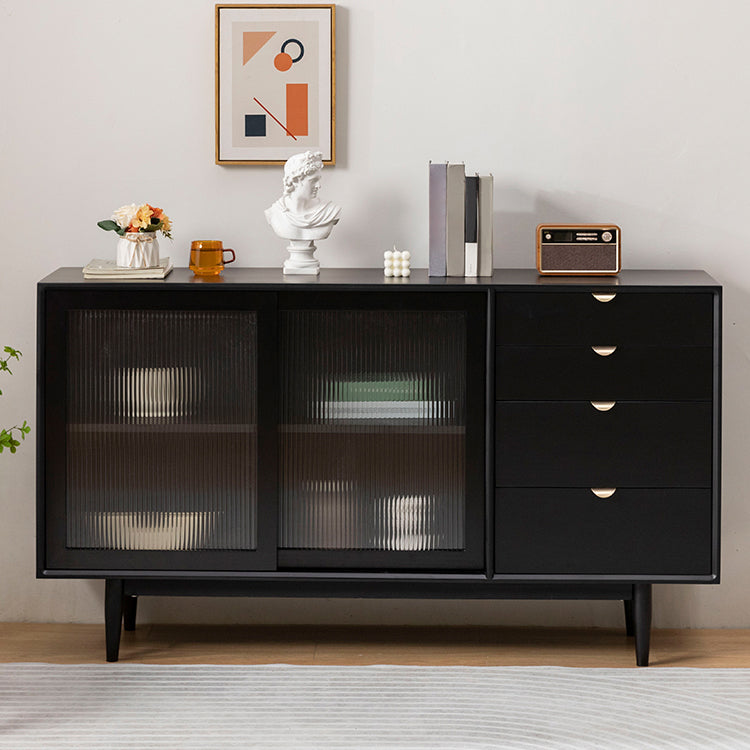 Contemporary Brown Cabinets Doors Sideboard Solid Wood Buffet Table with 4-Drawer