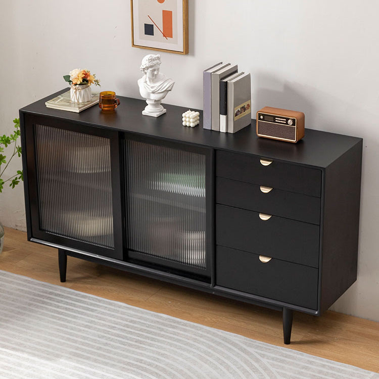 Contemporary Brown Cabinets Doors Sideboard Solid Wood Buffet Table with 4-Drawer