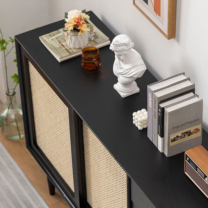 Contemporary Brown Cabinets Doors Sideboard Solid Wood Buffet Table with 4-Drawer