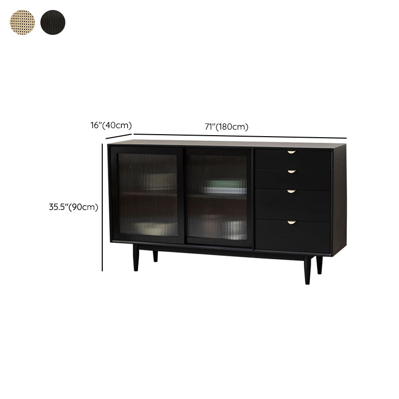 Contemporary Brown Cabinets Doors Sideboard Solid Wood Buffet Table with 4-Drawer