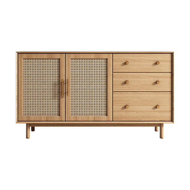 Modern 3-Drawer Sideboard Pine Solid Wood Buffet Stand with 2 Doors