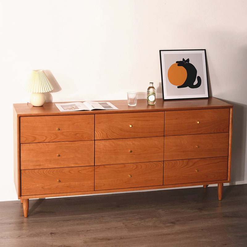 Contemporary Brown Solid Wood Buffet Table Storage Side Board with Drawers