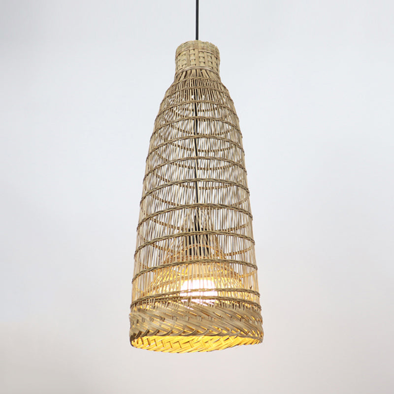 Hand-Worked Rattan Pendant Light Fixture Lodge Style 6"/8" W 1 Head Beige Ceiling Fixture for Restaurant