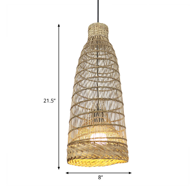 Hand-Worked Rattan Pendant Light Fixture Lodge Style 6"/8" W 1 Head Beige Ceiling Fixture for Restaurant