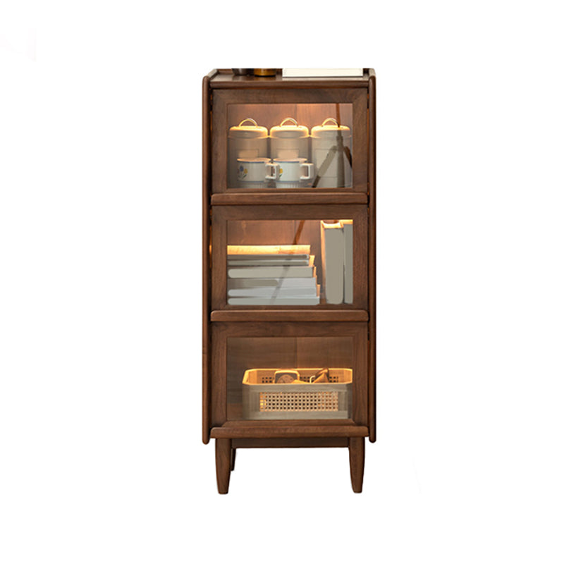 Brown Solid Wood Curio Cabinet Modern Glass Doors with Lighting