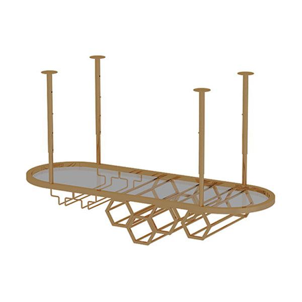 Gold Metal Kitchen Wine Holder with Glass Holder & Storage Shelf