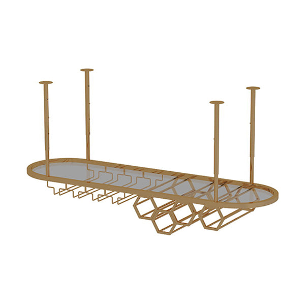 Gold Metal Kitchen Wine Holder with Glass Holder & Storage Shelf