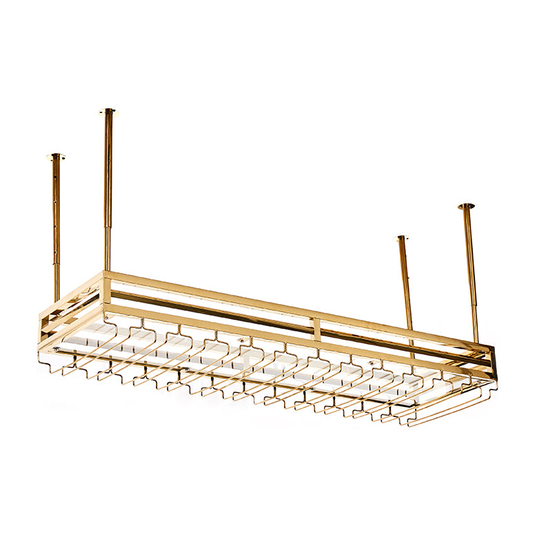 Gold Steel Hanging Wine Holder with Glass Holder & Storage Shelf